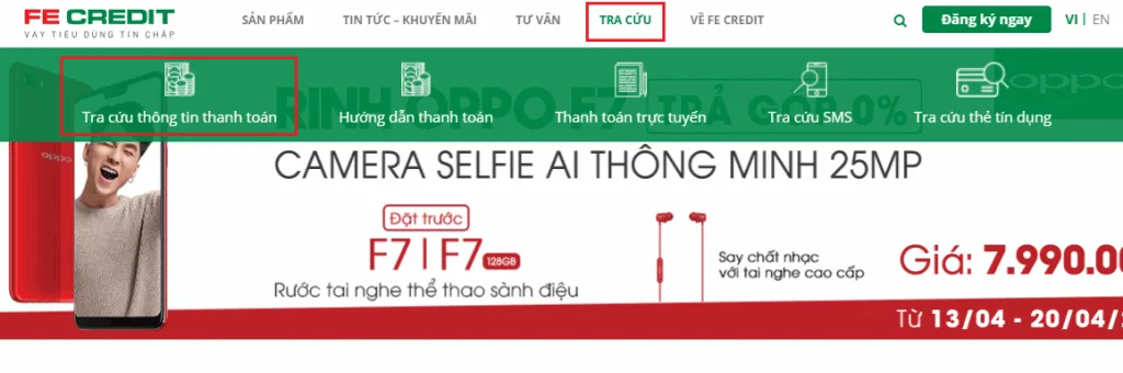sử dụng website Fe Credit để tra cứu hợp đồng vay tiền