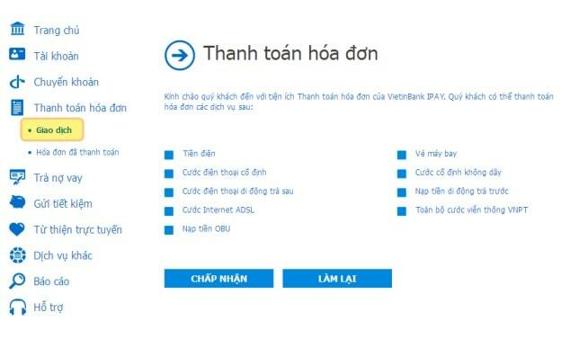 Cách thanh toán hóa đơn trên Vietinbank Ipay