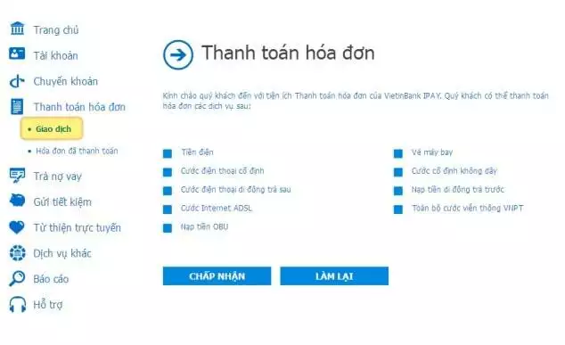 Cách thanh toán hóa đơn trên Vietinbank Ipay