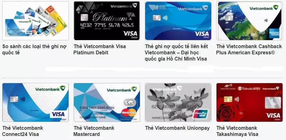 các loại thẻ ghi nợ ngân hàng Vietcombank