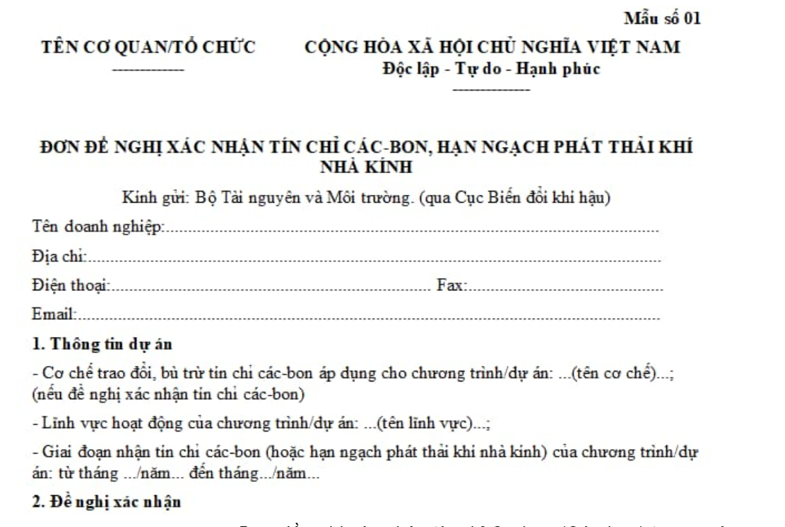 don de nghi xac nhan tin chi carbon