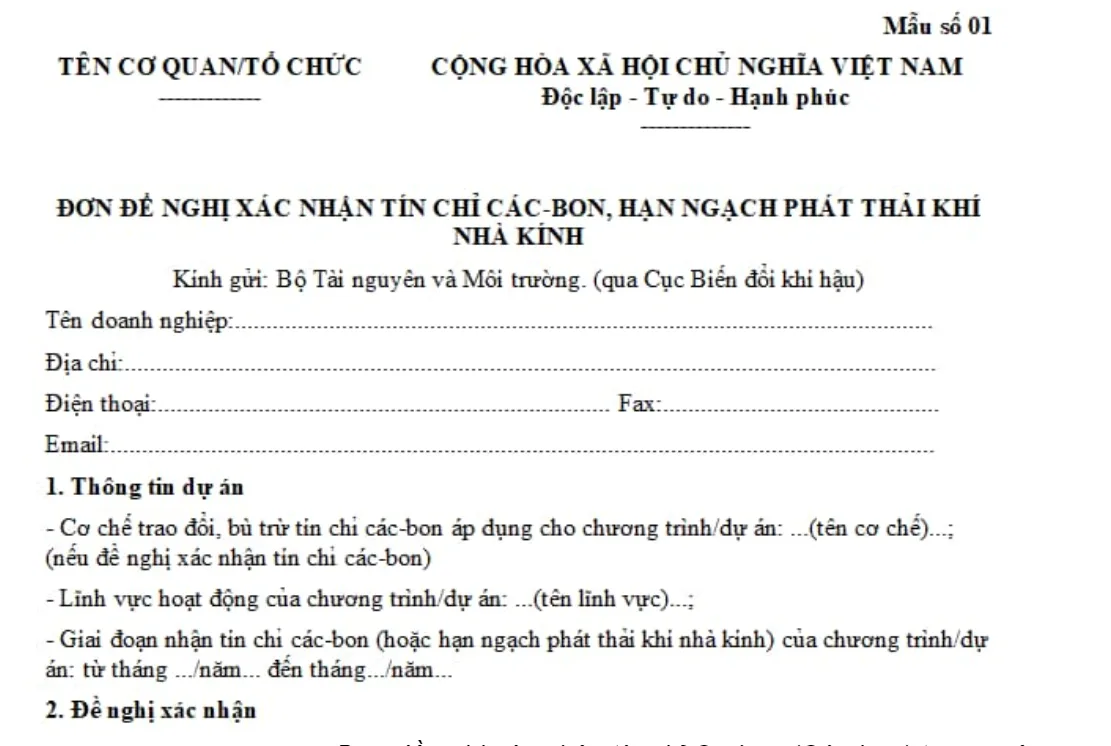 Tín chỉ carbon là gì? Cơ hội & thách thức trên thị trường Việt Nam 2 don de nghi xac nhan tin chi carbon
