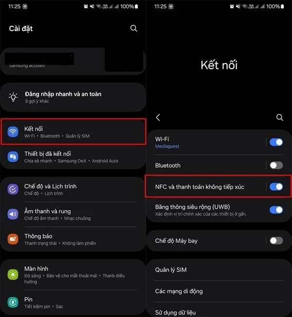 kich hoat tinh nang nfc